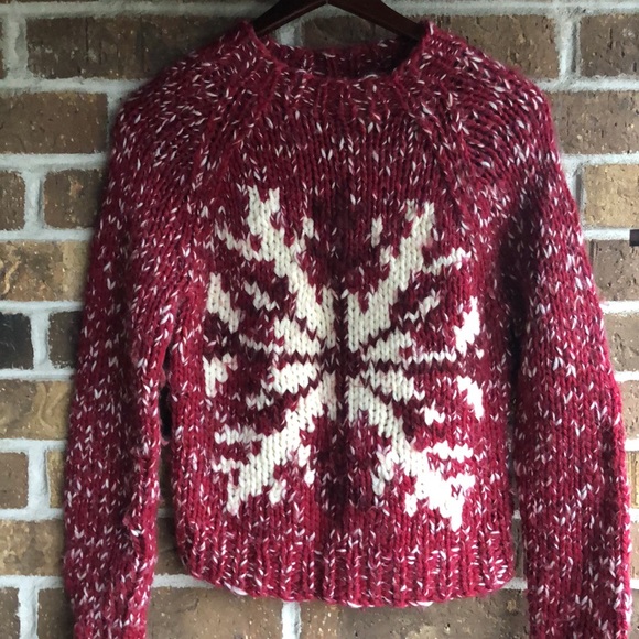 Express Sweaters - Vintage Y2K EXPRESS Hand Knit Wool & Alpaca Snowflake Sweater
